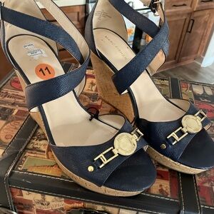 Marc Fisher Dark Blue Wedge Sandals NWOT